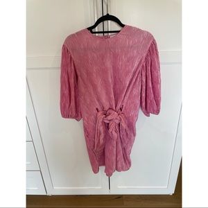 GANNI New Pleated Satin Dress In Moonlight Mauve, Size 34, US 2